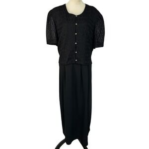 Vintage Kari's Korner Black Maxi Dress Lace Short Sleeve Women Plus 30‎ Formal